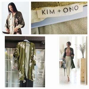 Olive Green Floral Kimono‎